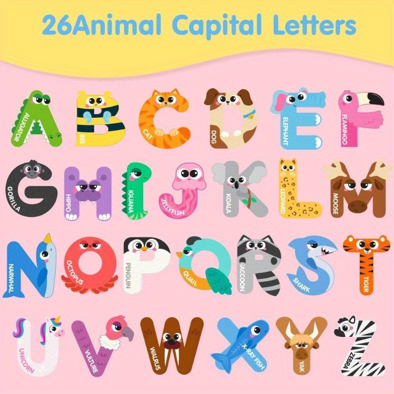 Alphabet Fridge Magnets for Kids – 26 Uppercase Animal ABC Letters, Large Magnetic Letters for Refrigerator, Early Literacy & Spelling Learning Toy for Toddlers