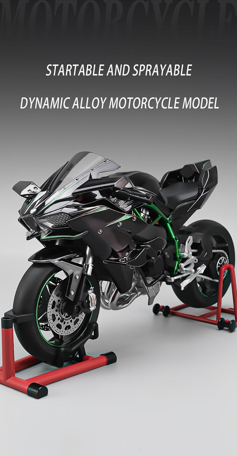 Die-Cast Motorcycle Model with Realistic Sound Effects & Exhaust Spray – 1:6 Scale Alloy Replica with LED Lights, Rotating Wheels & 8 Accessories, Collector Gift for Motorcycle Enthusiasts