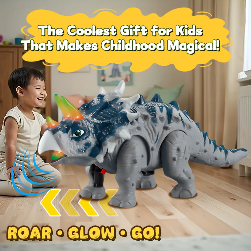 Walking Triceratops Dinosaur Toy with LED Lights & Roaring Sounds - Auto-Walk Dino Toy for Kids Halloween Birthday Christmas Gift for Boys Girls