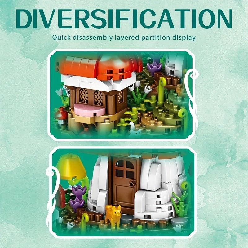 Fairy Mushroom House Building Blocks 2000+ Pieces, Mythical Miniature Architecture Assembly Model for Display, Creative STEM Building Toy for Adults Teens Ages 14+, Birthday Christmas Gift Women Girls