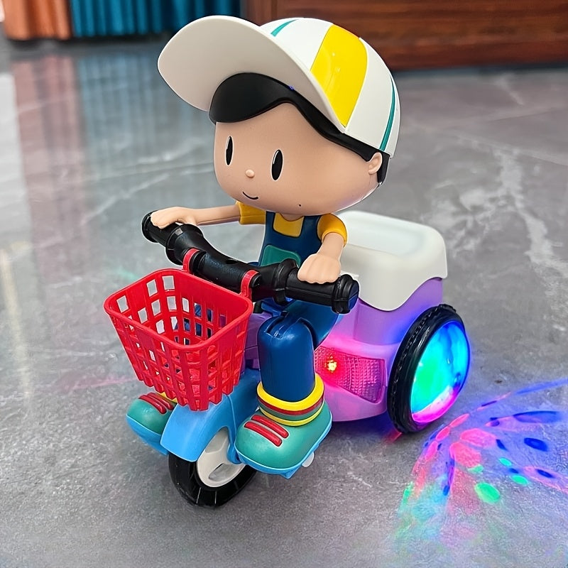 Toddler Electric Tricycle Toy Motorcycle with 360° Rotation & Luminous Lights – Push & Self-Power Kids Ride-On Stunt Vehicle, Birthday Christmas Gift for Boys Girls