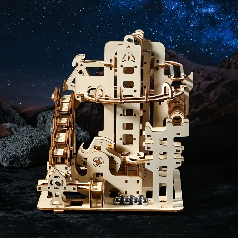 3D Wooden Ball Track Puzzle for Adults STEM Project, High-Difficulty Wood Building Model with 2 Expansion Sets, Home Decoration Holiday Birthday Gift for Men & Women