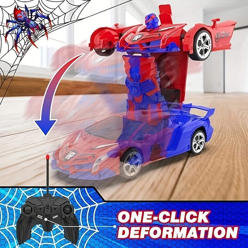 Spider Transform Robot RC Car 1:18 One-Button Deformation 2.4GHz LED Lights 360 Drift 45M Range Auto Demo Kids Boys Girls Ages 6+ Birthday Christmas Gift