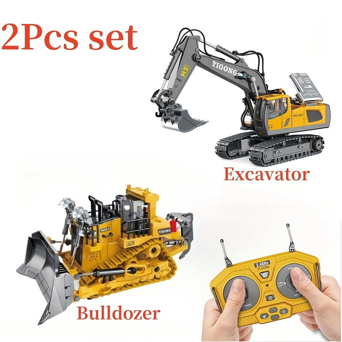 RC Construction Vehicle Set Excavator Dump Truck Bulldozer Loader 2.4GHz 12CH Alloy Plastic Kids Boys Ages 6+ Birthday Christmas Gift 2-in-1 3-in-1 4-in-1