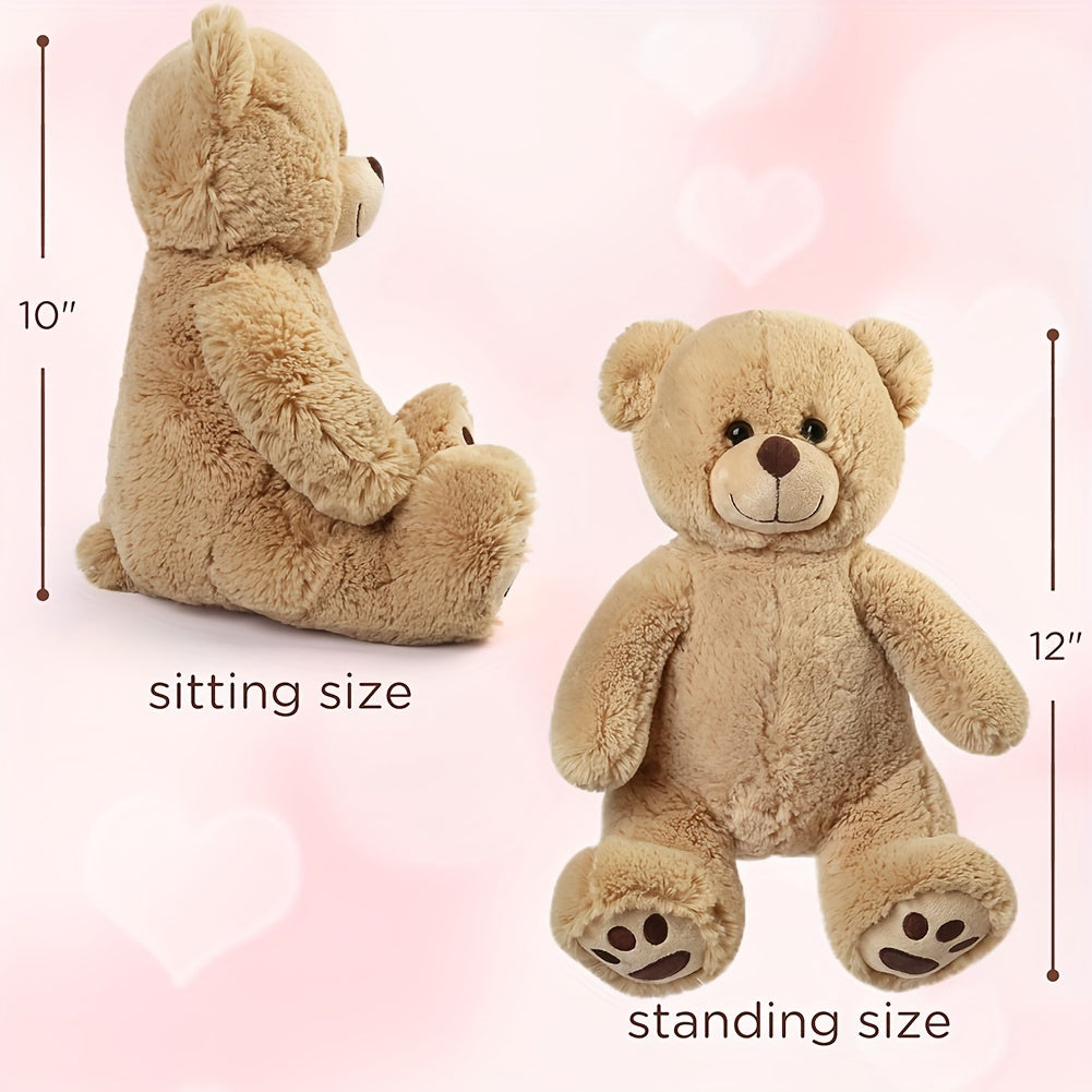 Brown Teddy Bear Stuffed Animal 10 & 12 Inch – Super Soft Plush Teddy Bear Toy with Safe Lock-Washer Eyes, Huggable Gift for Kids Toddlers Boys Girls, Birthday Christmas Easter
