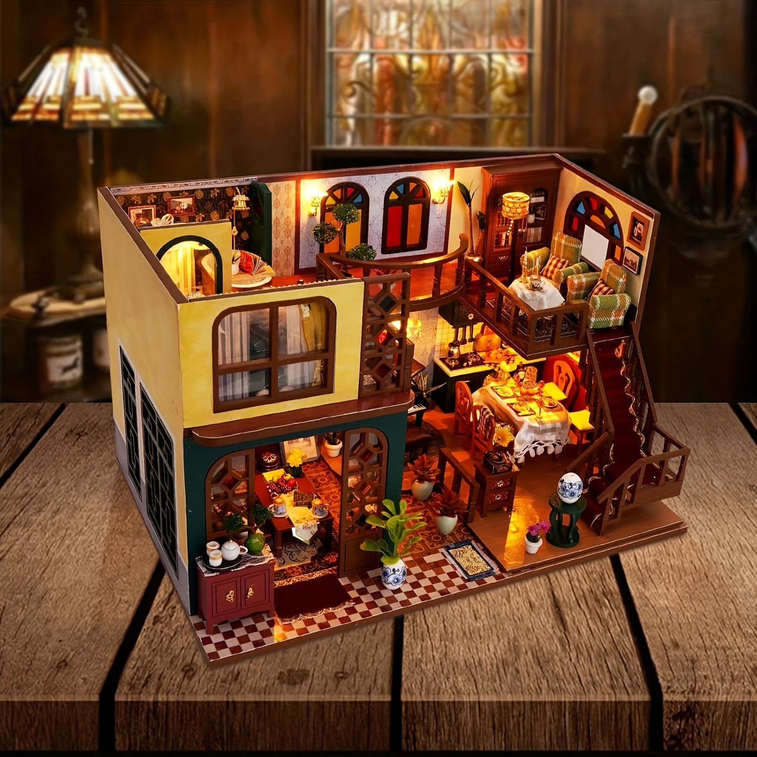 Oriental Charm DIY Dollhouse Kit Double Layer Miniature House with Dust Cover – Asian-Inspired Handmade No Glue Needed Home Decor Display Gift for Teens Adults Ages 14+