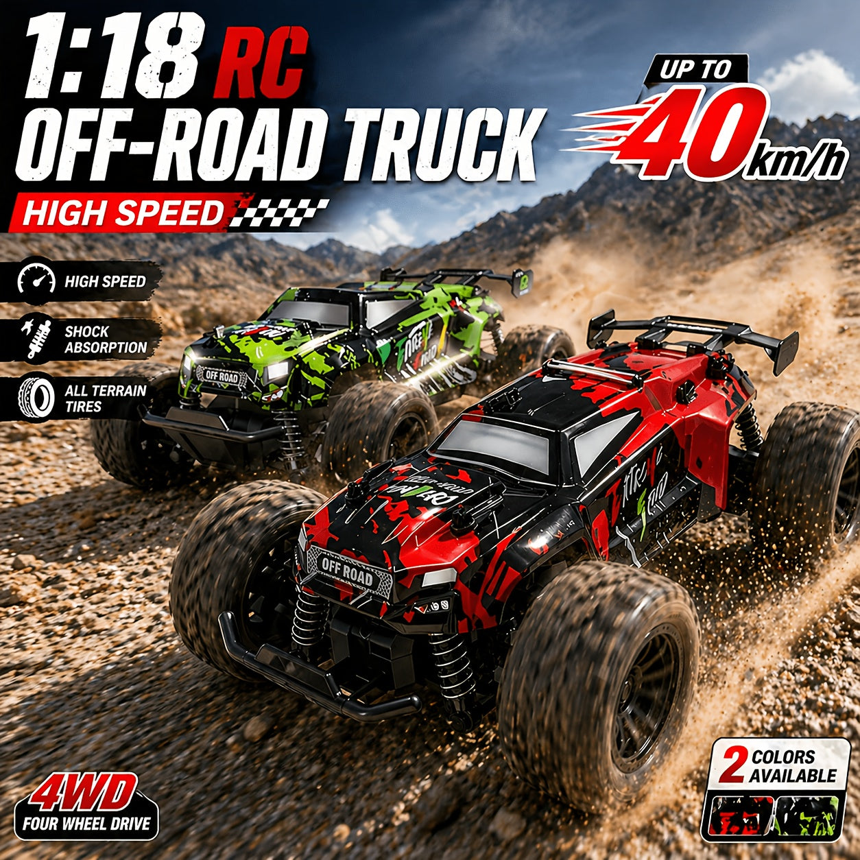RC Off-Road Car 1:18 Scale 4WD, Interchangeable Shell High-Speed Remote Control Truck with Shock Absorbers 2.4G, Outdoor Climbing Drift Toy, Birthday Gift for Boys Kids