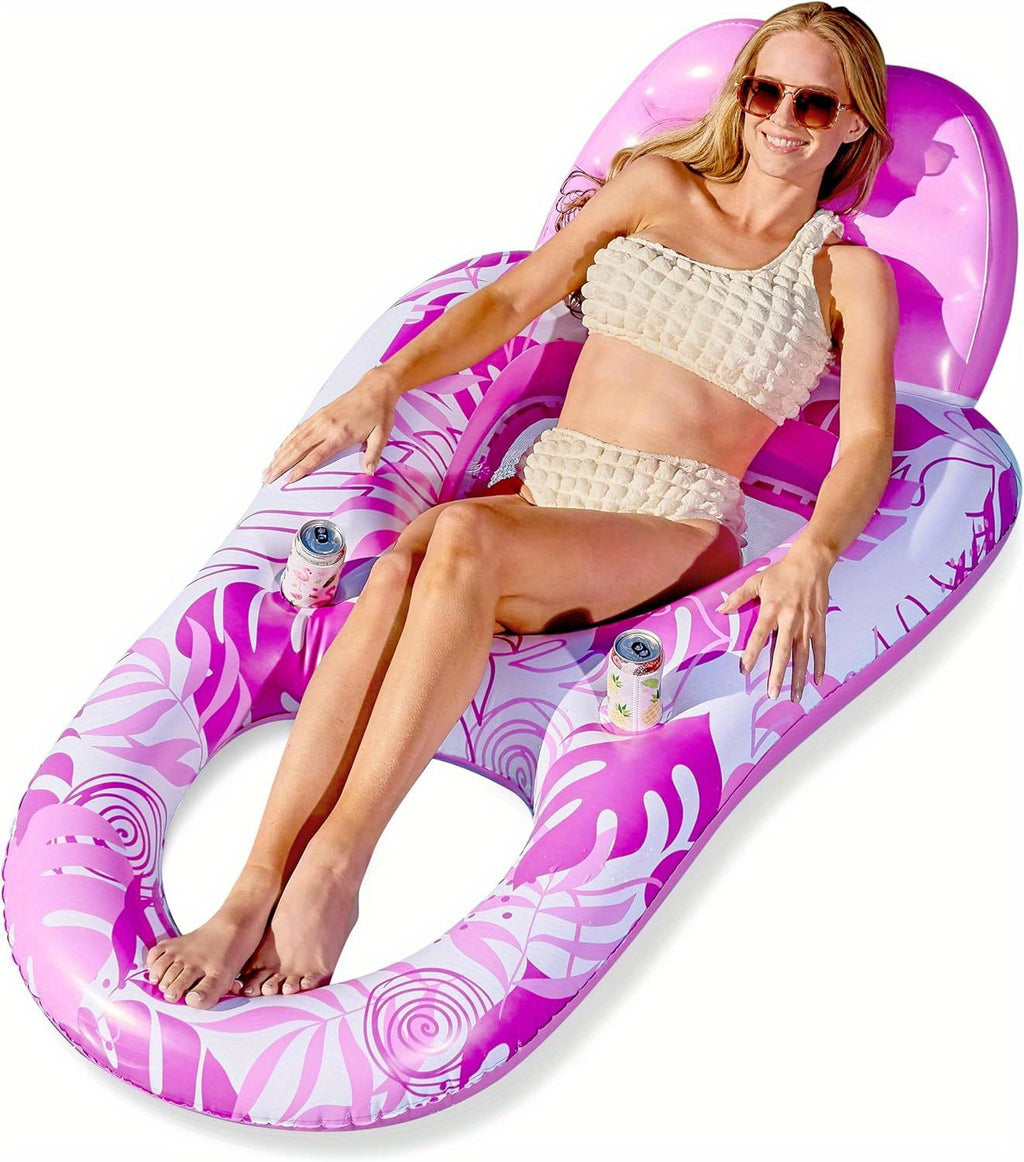 Inflatable Pool Float Lounger for Adults with Cup Holders & Footrest, Floating Recliner Chair Raft for Swimming Pool, Summer Water Party Relaxation Floaty