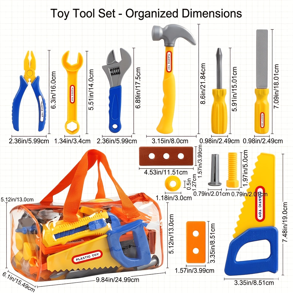 20-Piece Kids Toy Tool Box Set with Screwdriver & Simulation Tools – Pretend Play Builder Gift for Boys & Girls