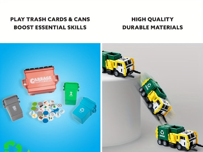 Garbage Truck Toy with Lights & Sounds – 16" Large Friction Powered Truck, Dumpster & Trash Bins, Garbage Sorting Learning Cards, Front-Load Dump Action, Birthday Gift for Kids Ages 3+