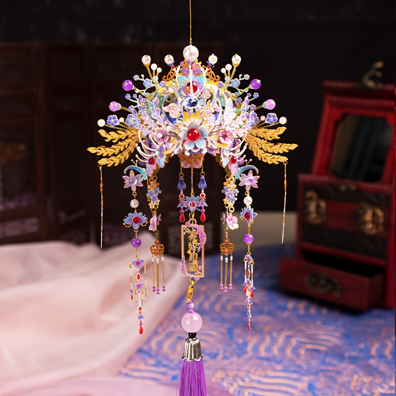 3D Metal Puzzle Phoenix Crown – Elegant Blue & Gold Intricate Model with Beads & Tassels, Unique DIY Assembly Gift for Teens Adults Boyfriend Girlfriend Birthday Christmas