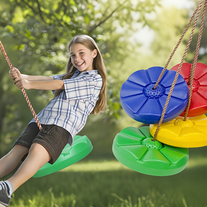Kids Outdoor Swing Seat Petal Shape Thickened 11.8 Inch Diameter 78.7 Inch Rope Backyard Playground Swing for Boys Girls Ages 3 Plus - Birthday Gift