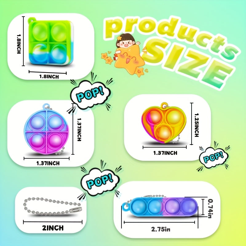120pcs Mini Keychains Bulk – Heart Square Circle Shapes Party Favors for Kids, Classroom Treasure Box, Carnival Prizes, Birthday Goodie Bag Fillers