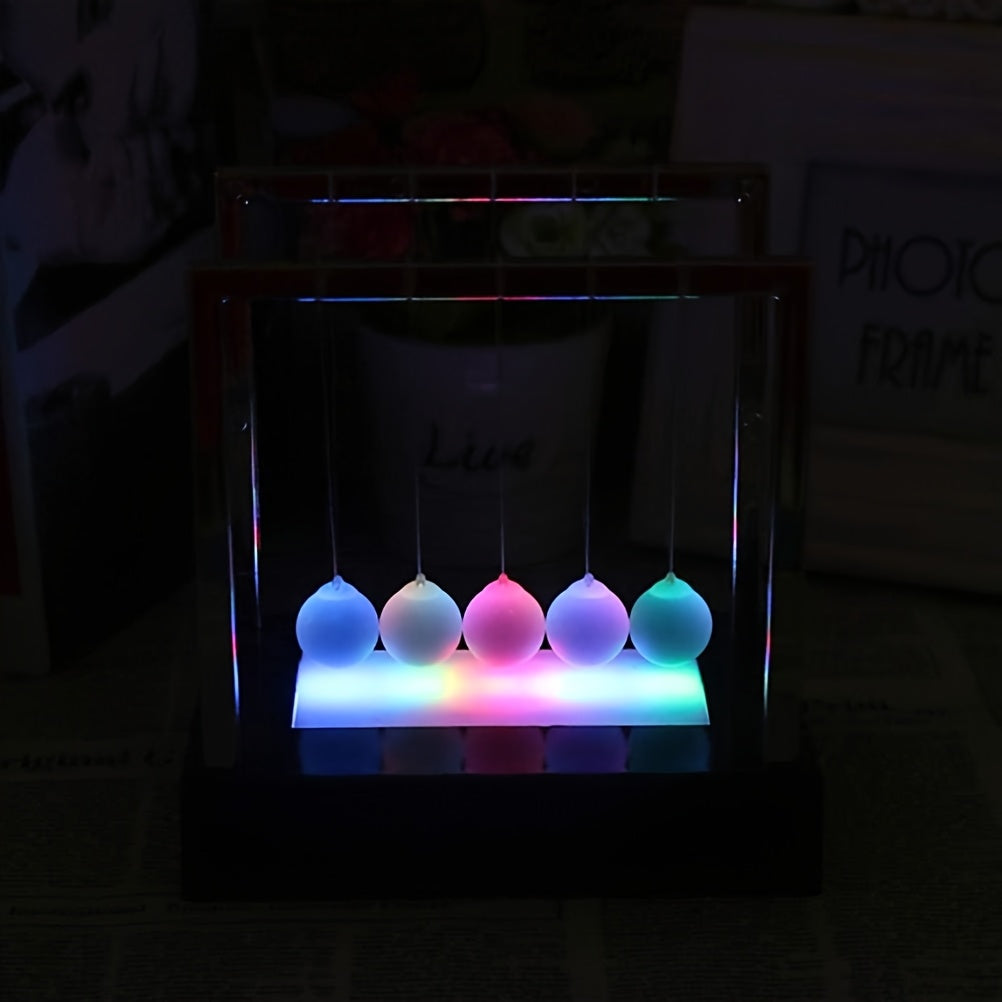 Newton's Cradle Luminous Desk Toy Glowing Glass Ball Balance Pendulum – STEM Physics Office Decor Stress Relief Gift for Adults & Kids