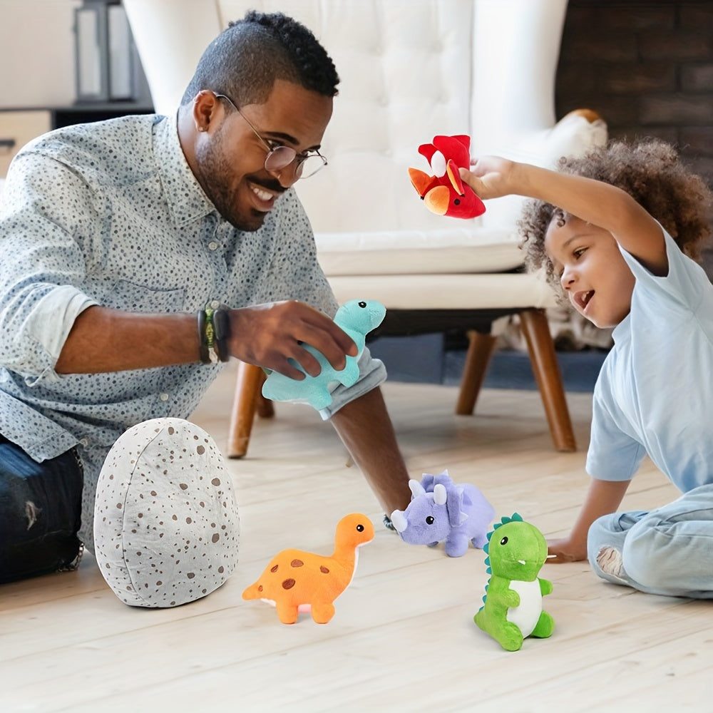 Dinosaur Stuffed Animals 5-Pack Plush Dino Dolls with Egg Carrier Bag Soft Cute Toy Set for Kids Boys Girls Baby Shower Easter Basket Birthday Christmas Gift