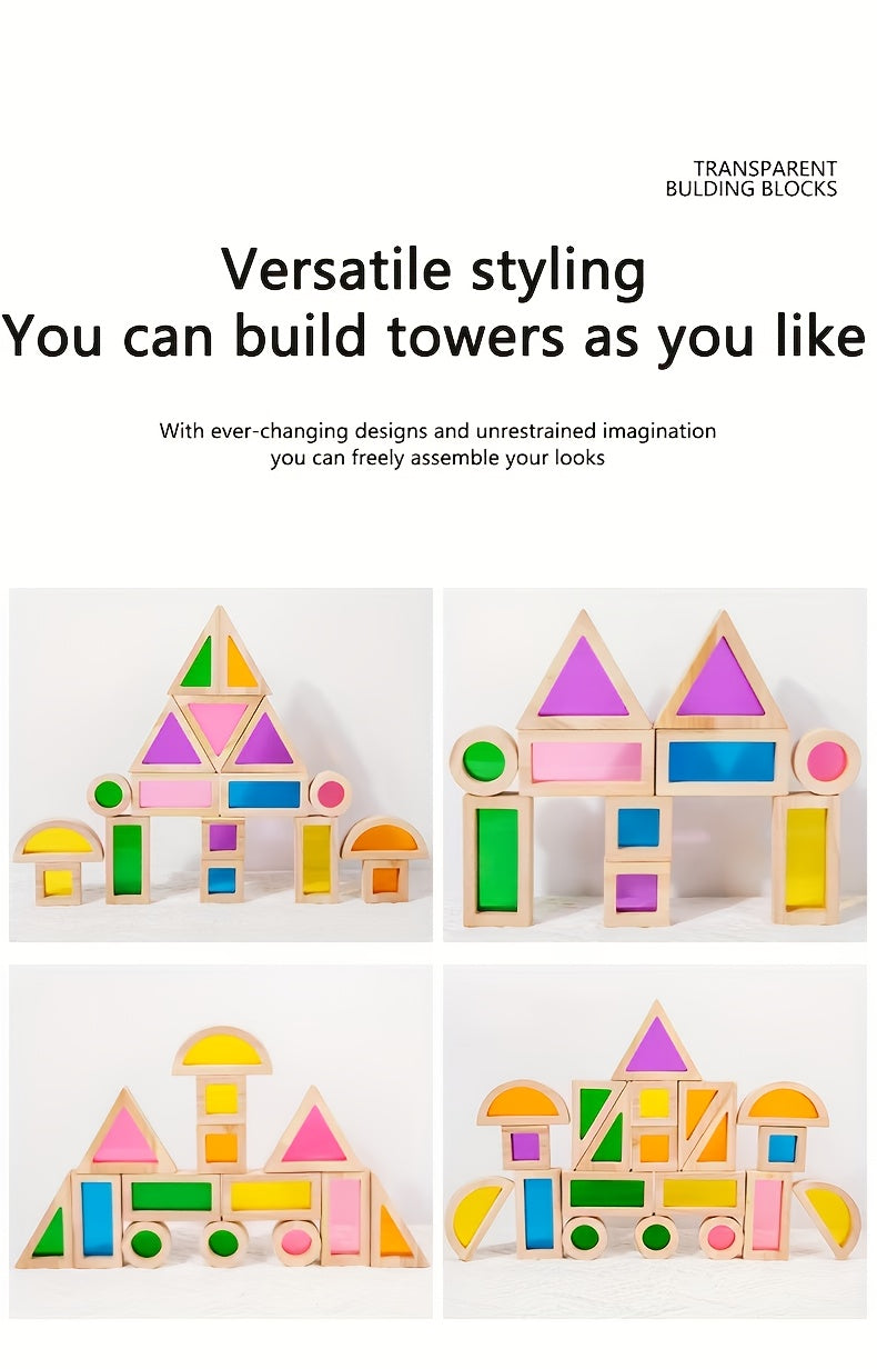 Translucent Colored Acrylic Building Blocks for Kids - Geometric Sensory Construction Toy, Parent-Child Bonding Educational Gift for Birthdays & Holidays