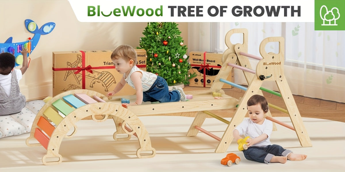 Pikler Triangle 8-in-1 Foldable Wooden Climbing Set Toddlers Indoor Jungle Gym with Slide Arch Rocker Montessori Toy Ages 1 2 3 4 5 Birthday Christmas Gift