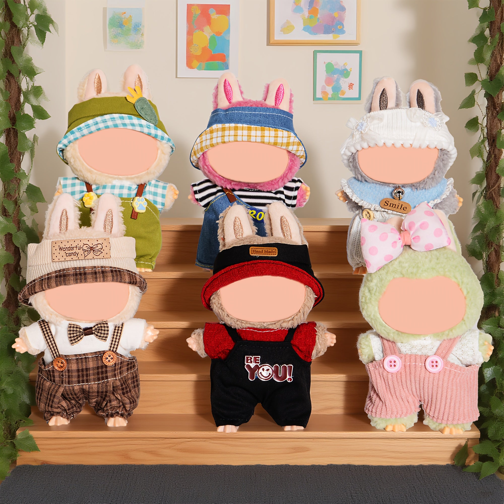 6pcs Labubu Doll Clothes Set for 17cm Dolls – Mixed Style Outfits Pack, Soft Durable Fabric, Adorable Doll Wardrobe Gift for Girls Ages 3+, No Doll or Shoes Included