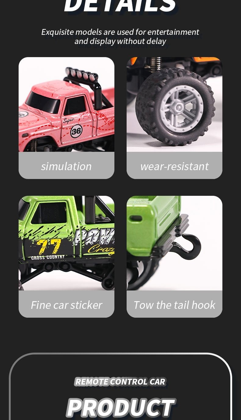 1:64 Mini RC Alloy Monster Truck with Trailer - 2.4GHz Off-Road Pickup Rock Crawler, Body Lights & Headlights, Tabletop Decor, Birthday Christmas Gift for Boys
