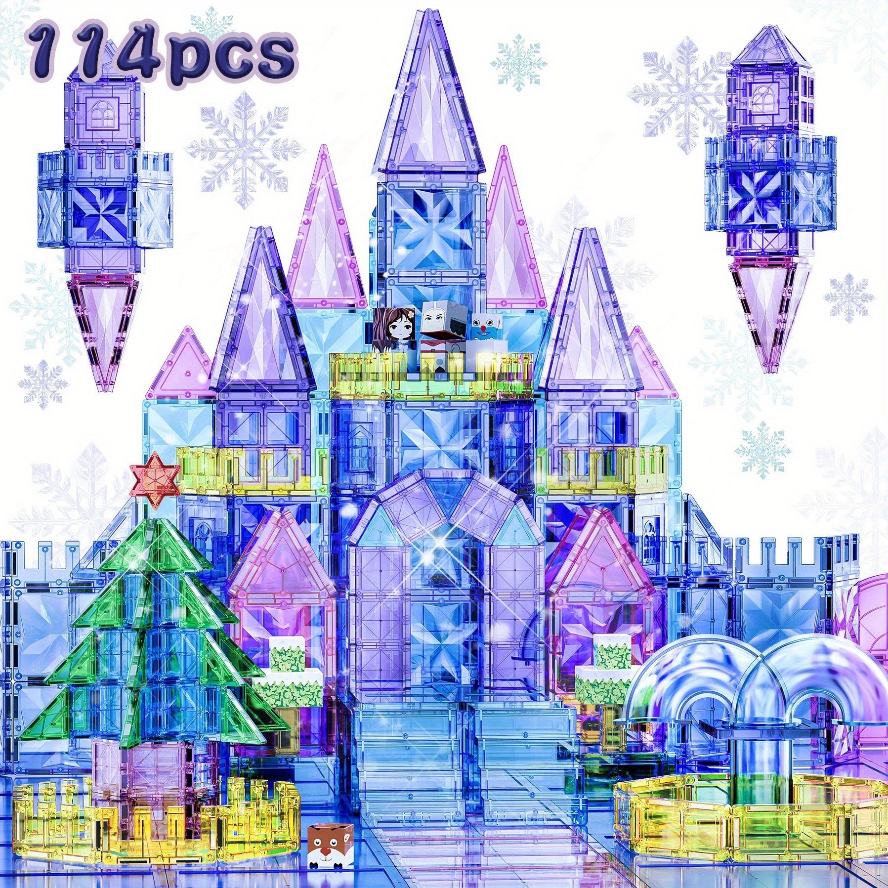 Magnetic Tiles 114pcs Princess Ice Castle Building Set 3D STEM Construction Toy for Girls Boys Ages 3-8 - Birthday Christmas Gift