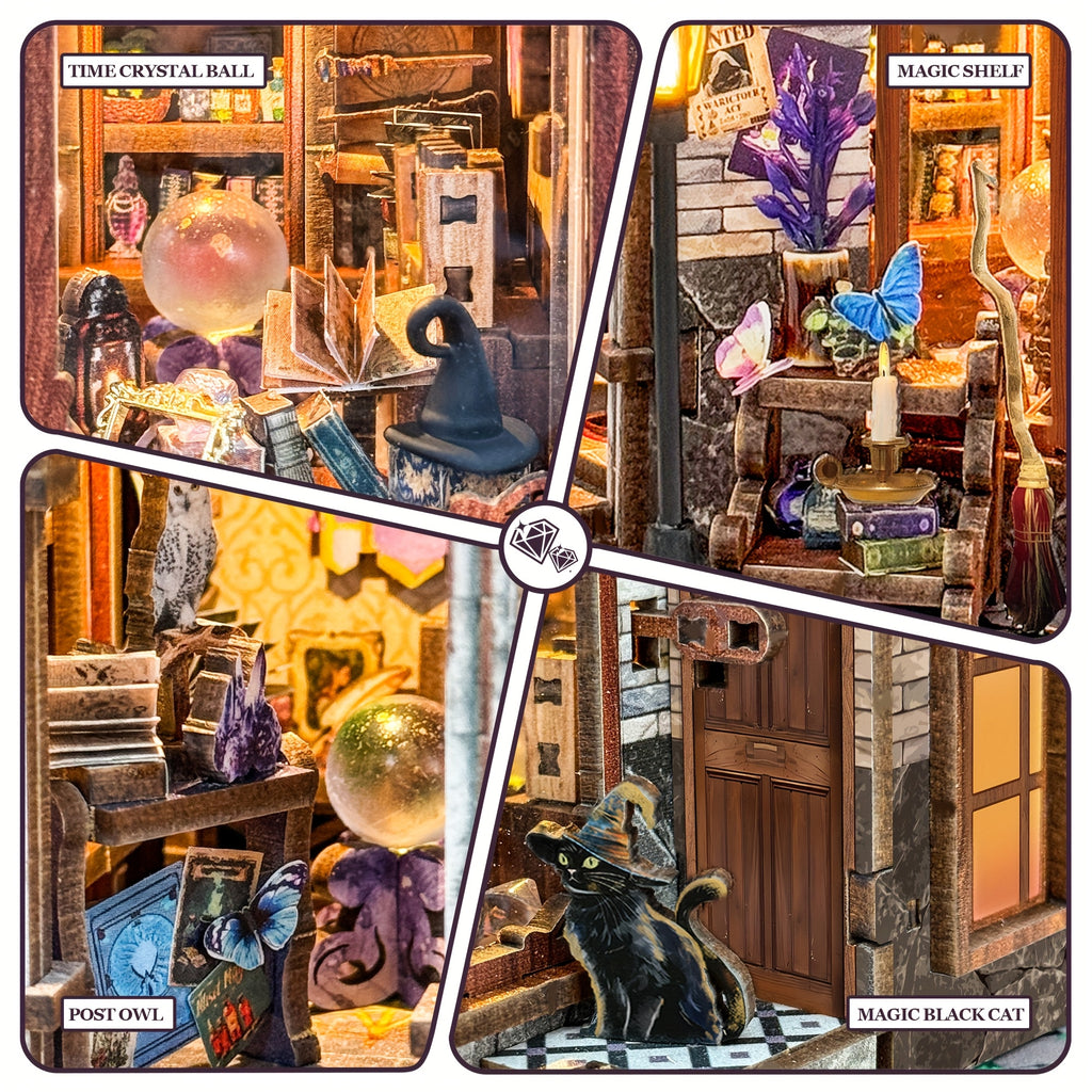 DIY Wooden Miniature Bookhouse Kit Mechanical Link System Model Building Set for Adults Teens Collectors Time Magic Club SQ-71 Craft Gift