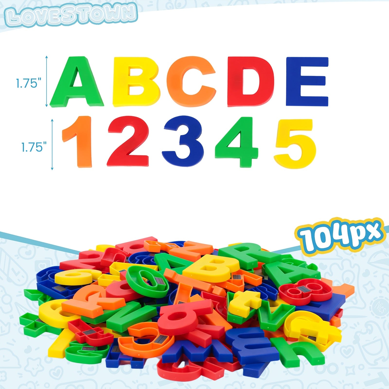 Magnetic Letters and Numbers Set 103pcs - Alphabet Fridge Magnets 1.75in Educational Learning Toy for Preschool Kids Spelling Counting Math