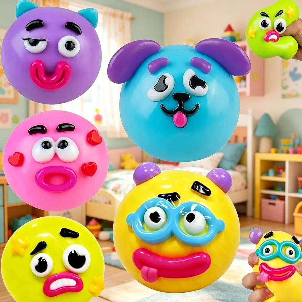 Funny Face Stress Relief Squeeze Ball with Accessories - Quick Rebound Soft Squeezing Toy Anxiety Relief Relaxing Gift Pink Green Purple Yellow Blue