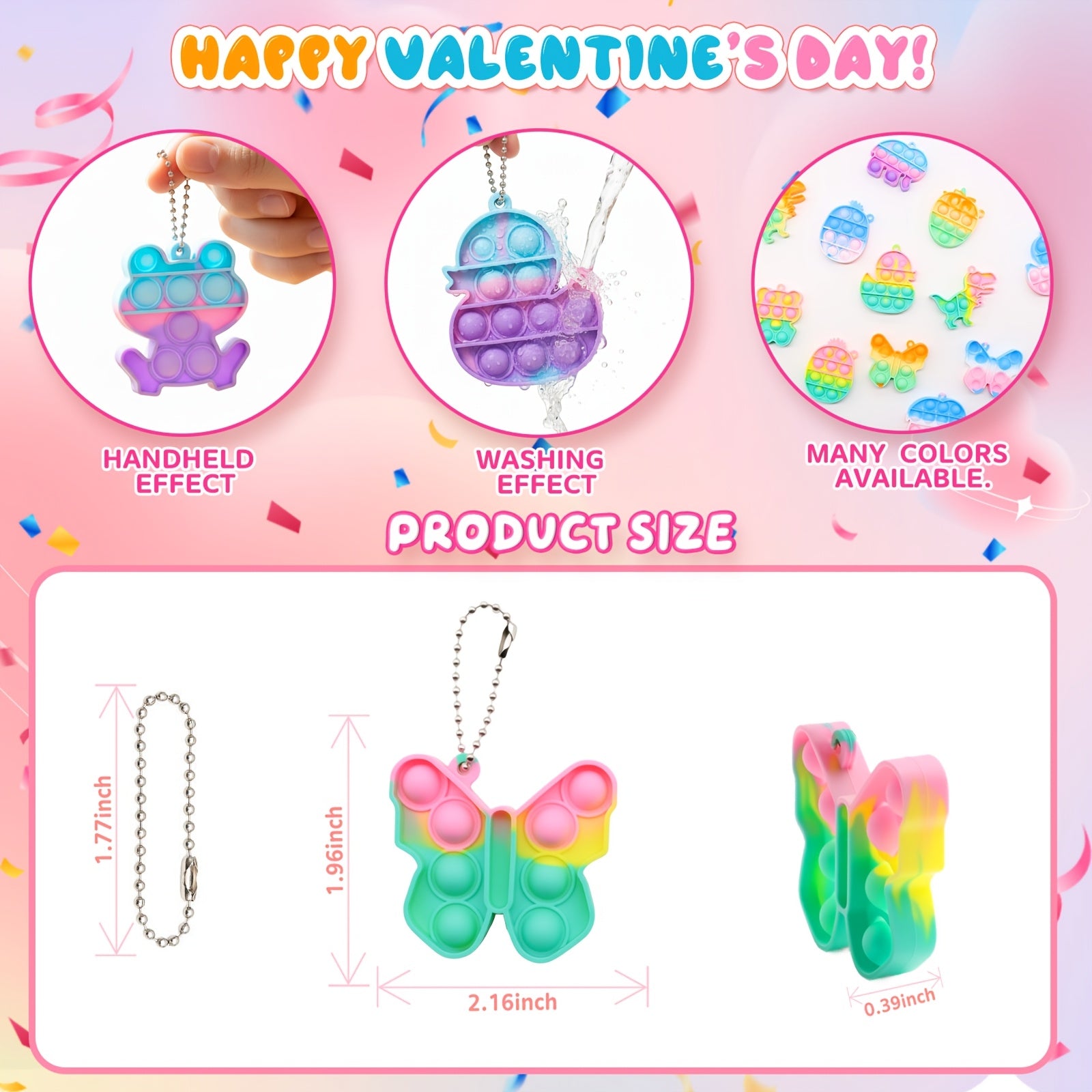 Animal Press Fidget Toy Set 32 or 36pcs with Keychain Pendant – 8 Cute Styles Bulk Party Favors for Kids, Classroom Rewards, Birthday Valentine’s Day Easter Gift