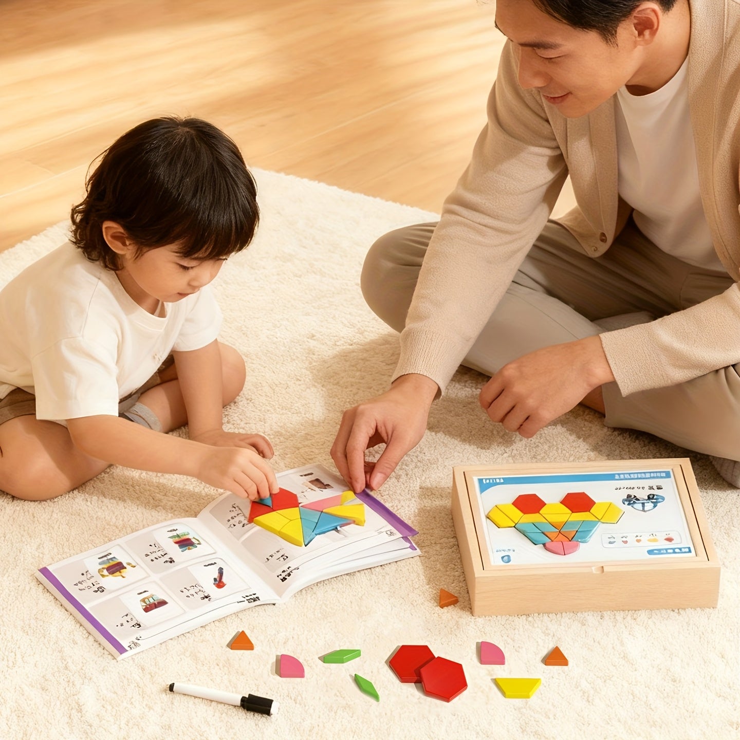 Magnetic Wooden Puzzle for Kids Ages 3-8 – Creative Geometric Shape Building Blocks STEM Educational Toy 128-280 Pieces