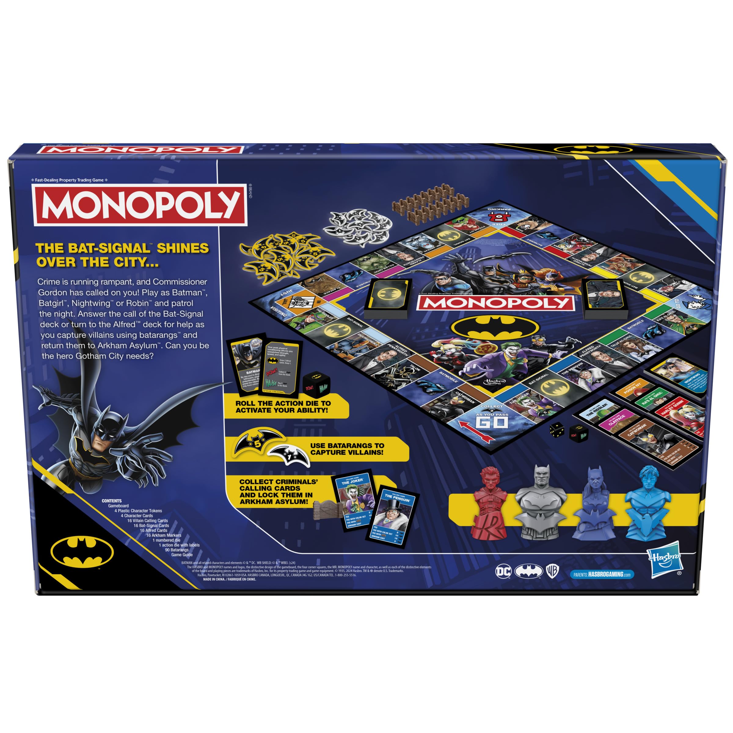 Batman Monopoly Board Game Edition – Capture Villains to Save Gotham, DC Strategy Family Game for Batman Fans Ages 8 and Up, 2-4 Players