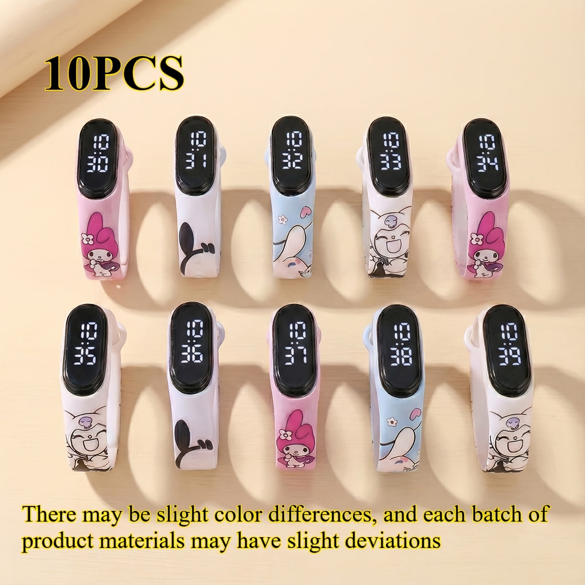 10pcs Sanrio Kids Watch Set - Cinnamoroll Kuromi My Melody Pochacco Silicone Quartz Watches 4 Mixed Colors - Birthday Party Return Gift Favor for Girls