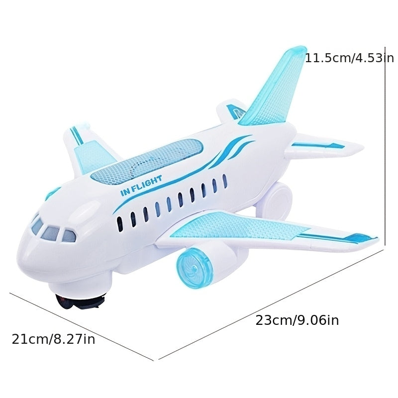 Electric Airplane Toy for Kids with Flashing LED Lights & Musical Sounds – Battery Operated Simulation Aircraft, Universal Auto-Drive Plane Gift for Toddlers Boys & Girls