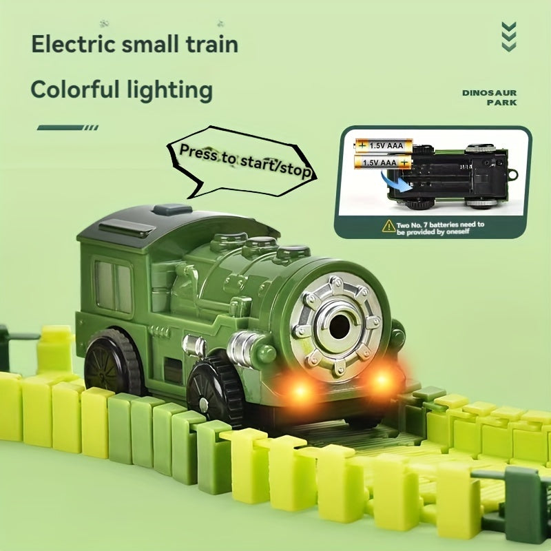 121-Piece Electric Dinosaur Track Train Set – Dinosaur Swallowing Car Sliding Track with Electric Train, Fun Dinosaur Toy Car Combination Playset for Kids Boys and Girls
