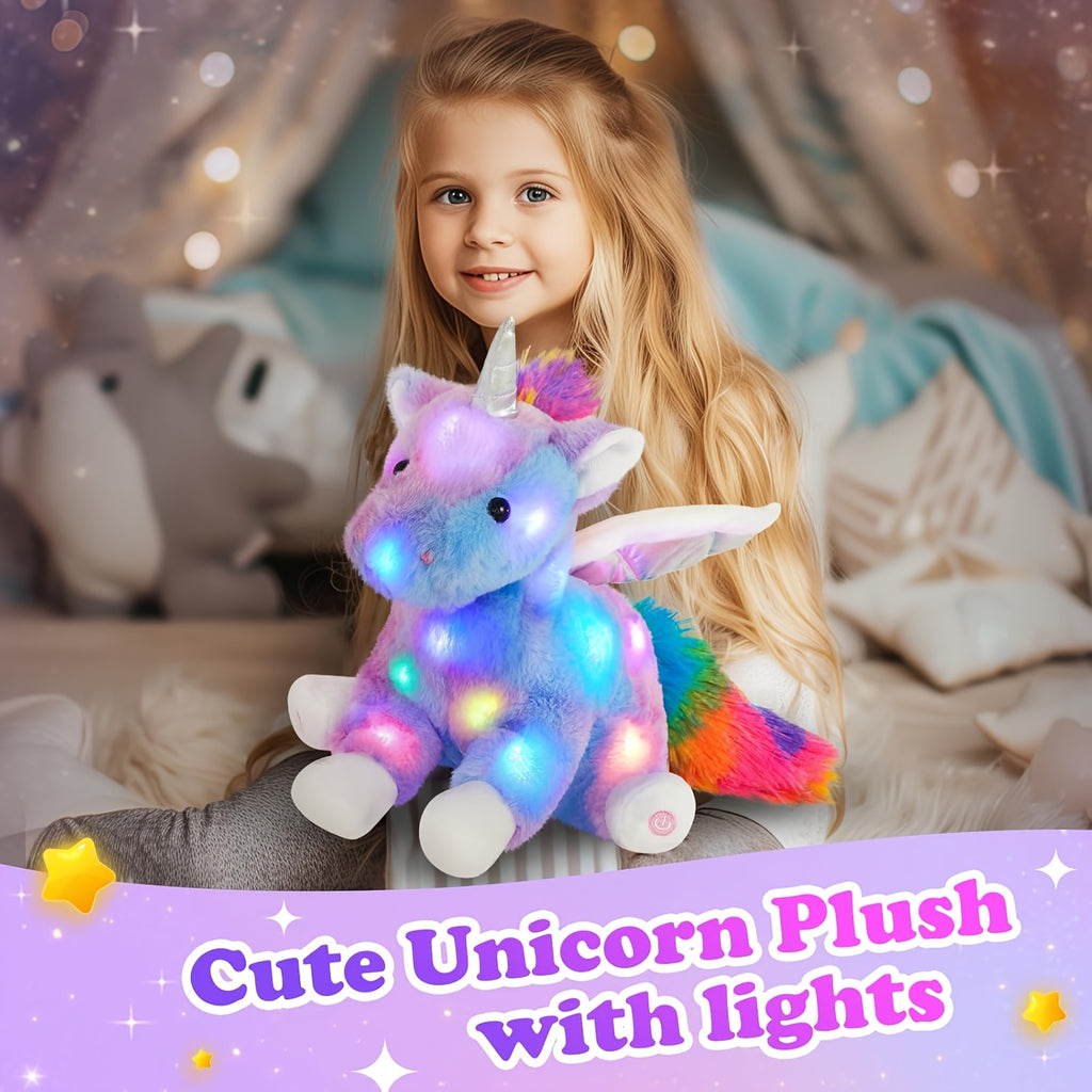 Glowing Unicorn Plush Toy with Music – Rainbow Light Up Stuffed Unicorn, Glow in the Dark Unicorn Stuffed Animal Gift for Kids Girls Birthday Christmas