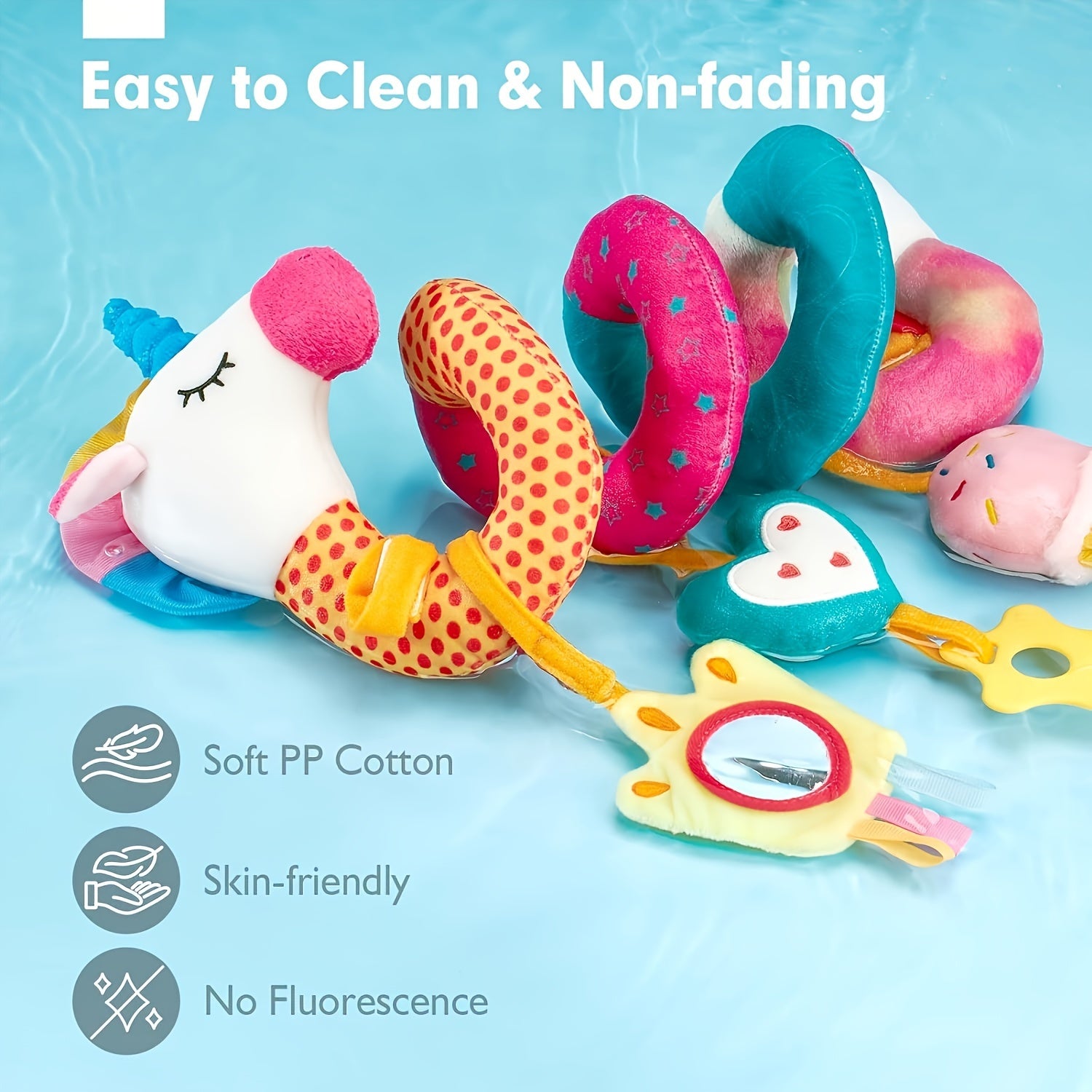 Baby Car Seat Toys 0-6 Months – Unicorn Infant Stroller Toy with Rattle, Mirror, Crinkle & Squeaky Features, Sensory Development Toy for Newborn Boys Girls, Baby Shower Gift