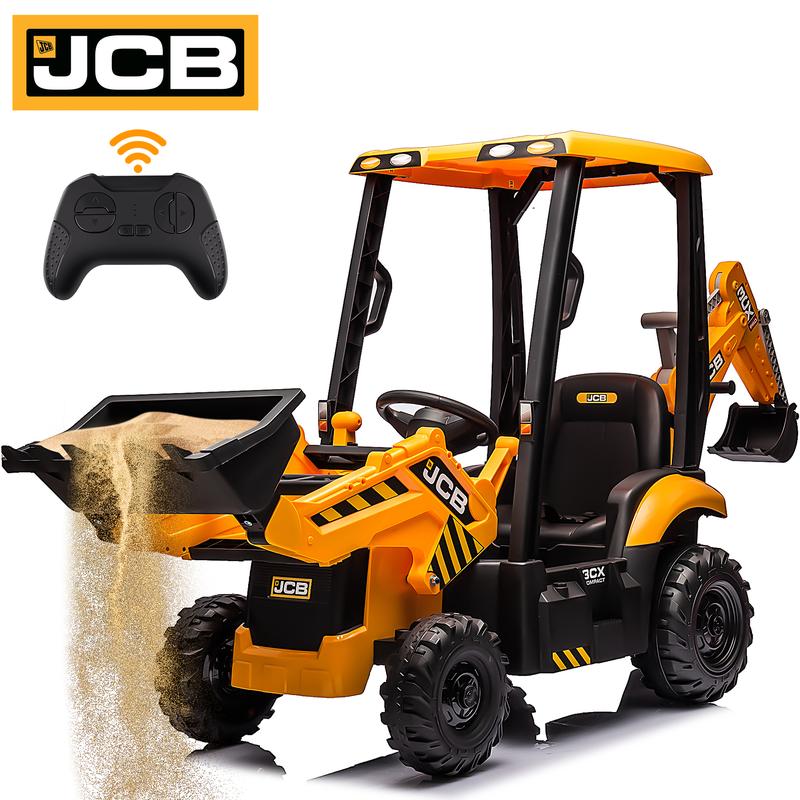 Ride-On Backhoe Digger for Kids Ages 3–6, Segmart 12V JCB Electric Tractor with Parent Remote, Front Loader and Rear Digging Arm