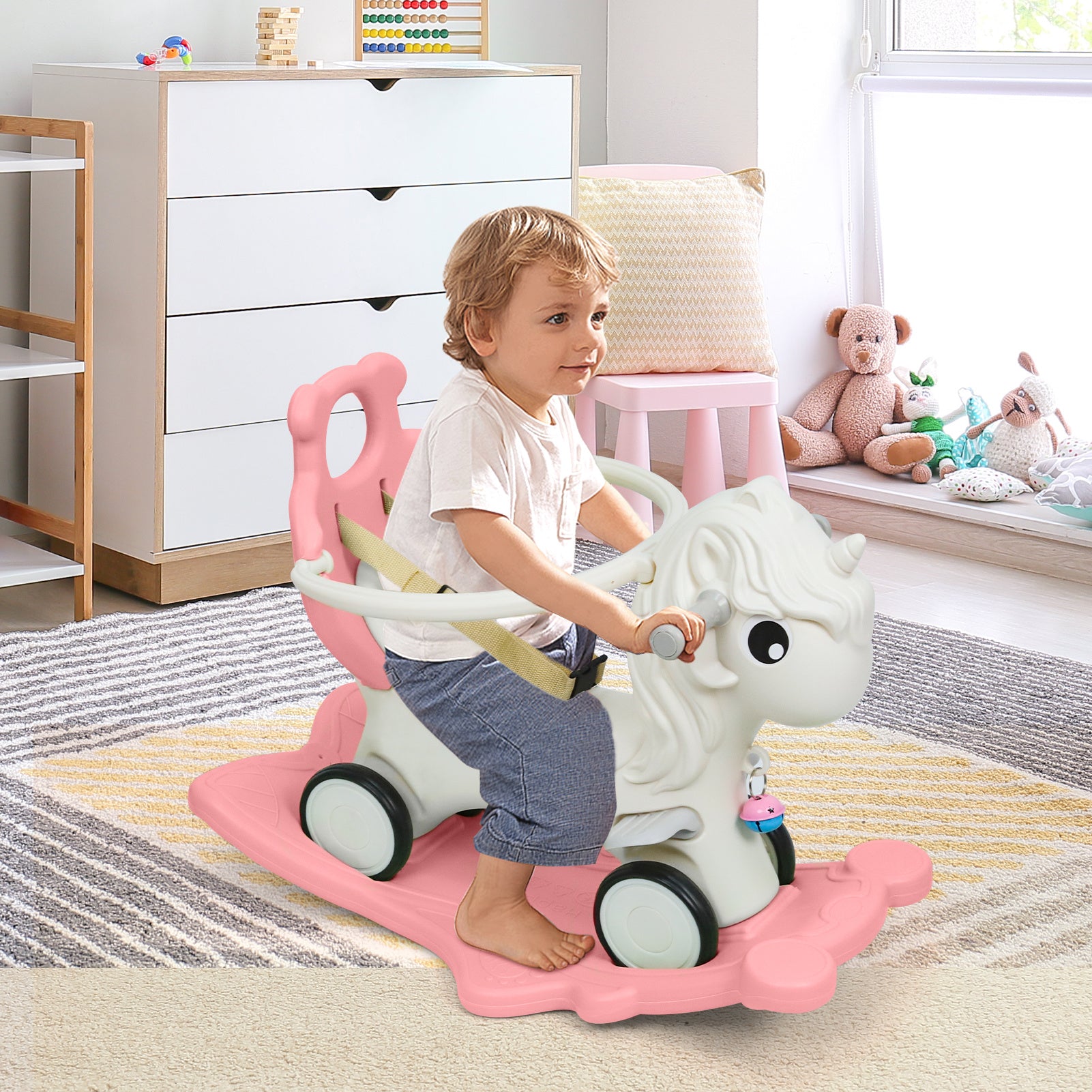 3 in 1 Rocking Horse for Toddlers 12M+ – Detachable Balance Bike, Ride-On Toy & Push Handle, Balance Board, Safe Indoor Outdoor Baby Gift for Boys & Girls Ages 1+