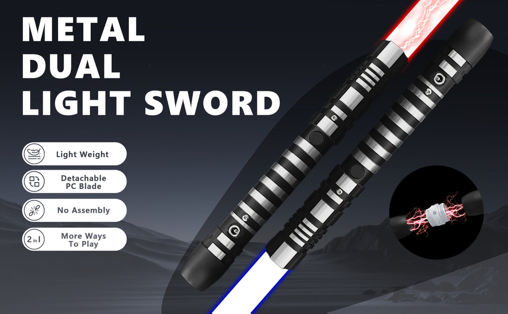 78 Inch Dueling Saber 2-in-1 Light Up Sword 16 Color Lights 3 Movie Sound Effects Mute Double Player Halloween Cosplay Birthday Party Gift
