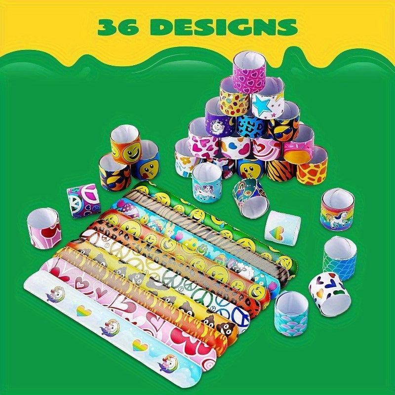 Slap Bracelets for Kids Bulk – 60pcs Wristbands with Animals, Hearts & Unicorn Prints, 36 Fun Designs for Party Favors, Classroom Prizes, Easter Bags & Birthday Gifts