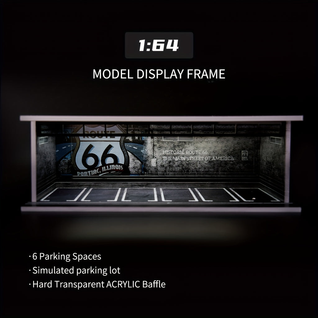 1:64 Diecast Car Display Case LED Lighted Garage Diorama Holds 6 Model Cars Acrylic Dustproof Cover Expandable Showcase Hot Wheels Matchbox Collector Gift