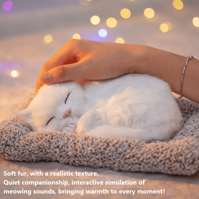 Sleeping Kitten Plush Toy with Meow Sound – Realistic Stuffed Cat Doll Soft Faux Fur, Press-Back Sound, Cute Mini Decor Gift for Kids & Cat Lovers