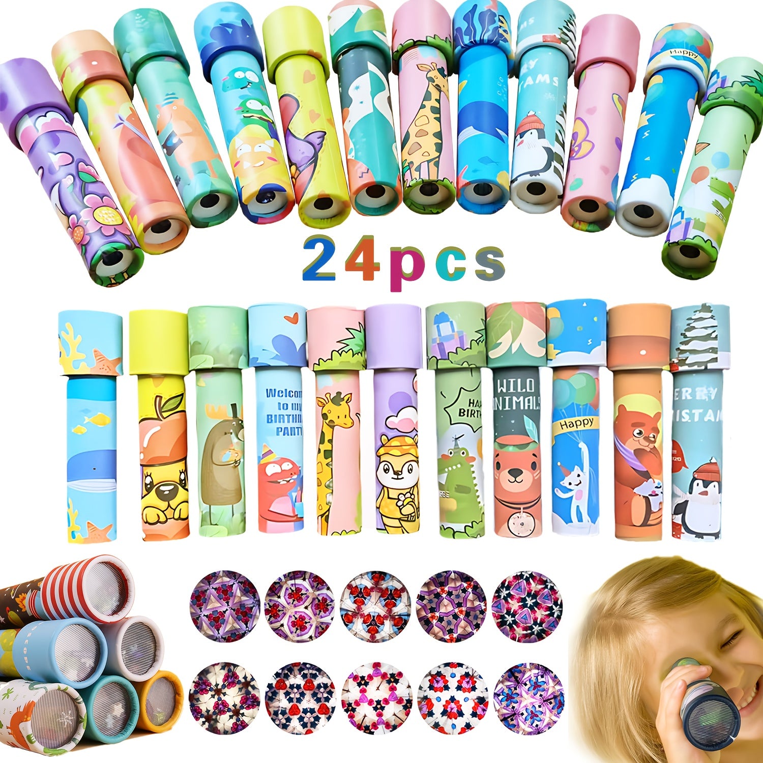 Kaleidoscope Toys 24 Pack – Classic Magic Educational Kaleidoscopes for Kids, Birthday Party Favors, Goodie Bag Fillers, Classroom Prizes