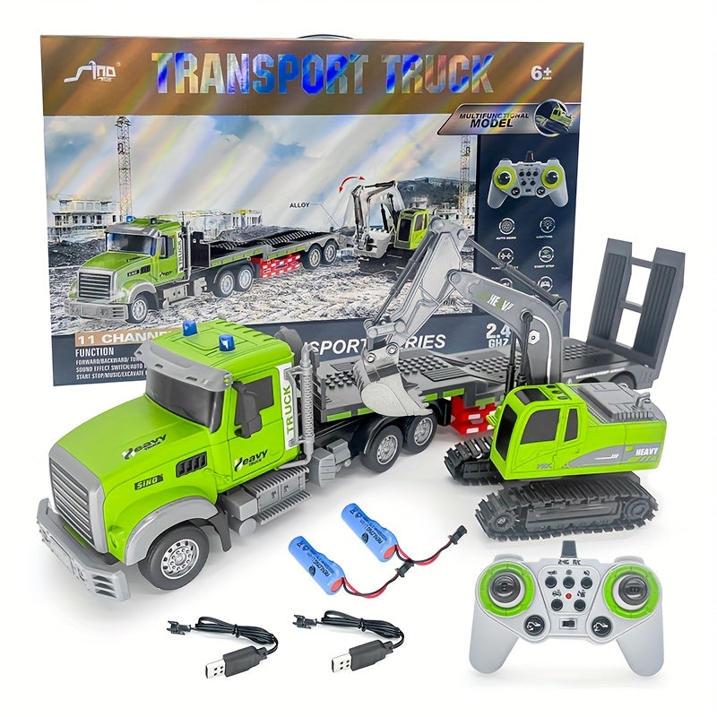 RC Semi Truck and Excavator Set 1:12 Scale Dual Remote Control with Lights Sound 2.4GHz Construction Toy for Boys Girls Ages 6-12 Birthday Gift