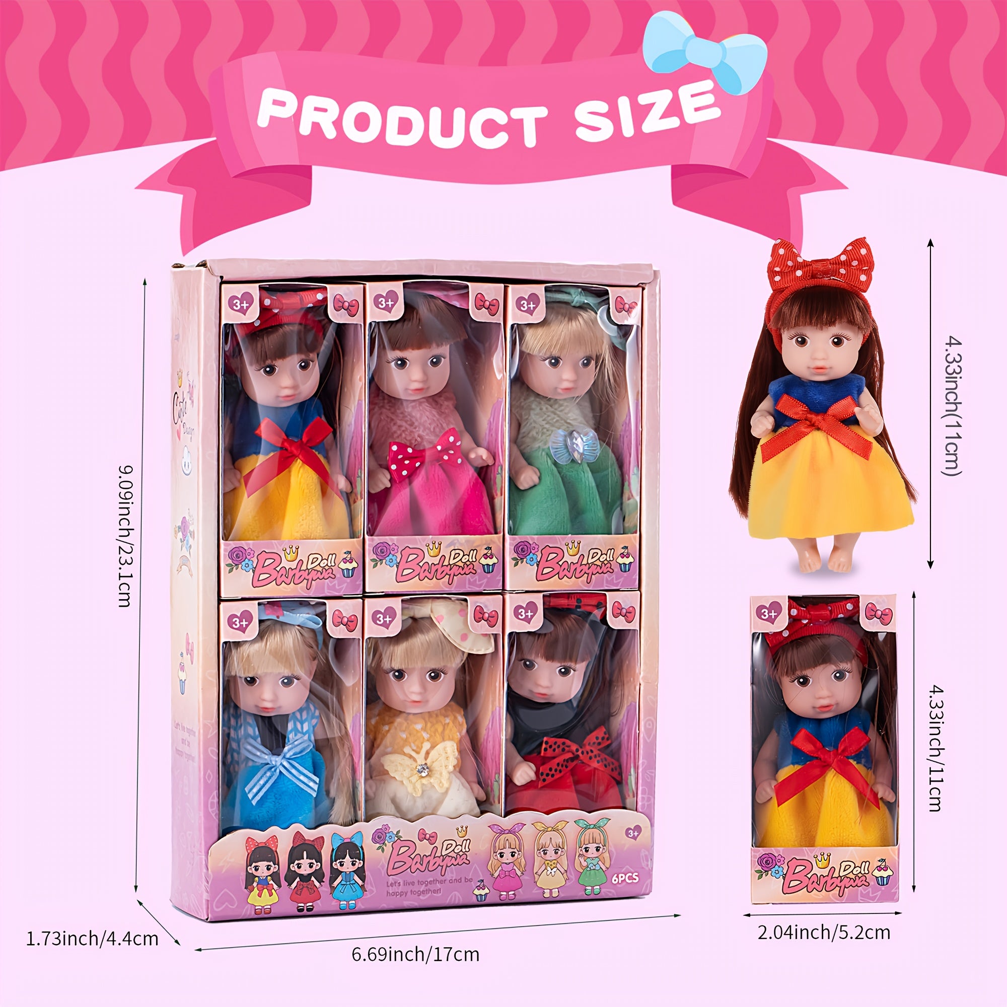 Mini Fashion Dolls Set of 6 for Girls – 4 Inch Poseable Dolls with Glitter Eyes Stylish Hair Collectible Toy Gift for Birthday Christmas Halloween Easter