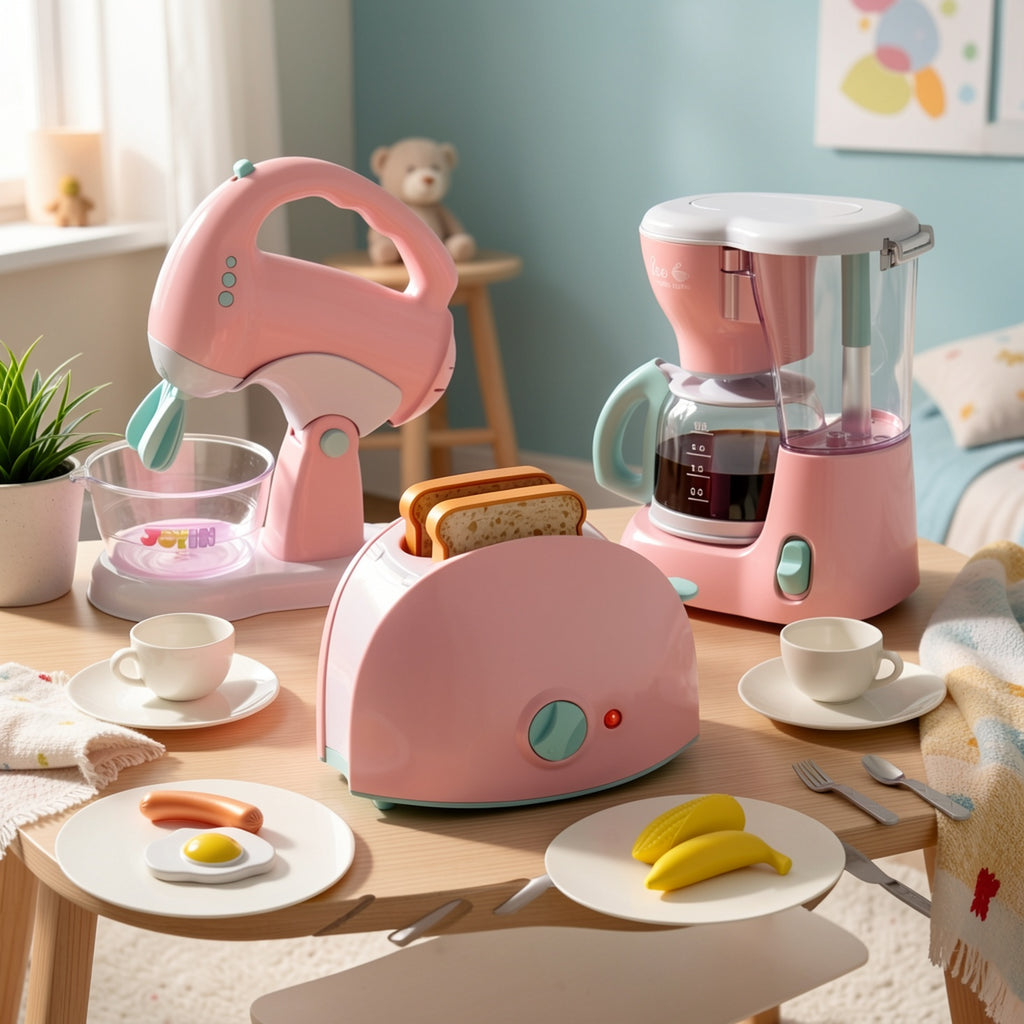 Kids Play Kitchen Toy Set with Coffee Maker, Mixer & Toaster – 25-Piece Pretend Play Appliance Toys with Utensils Plates Cups for Toddlers Ages 3+ Birthday Gift