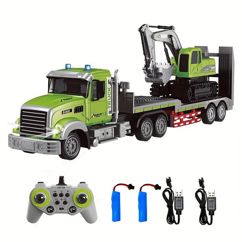 RC Semi Truck and Excavator Set 1:12 Scale Dual Remote Control with Lights Sound 2.4GHz Construction Toy for Boys Girls Ages 6-12 Birthday Gift