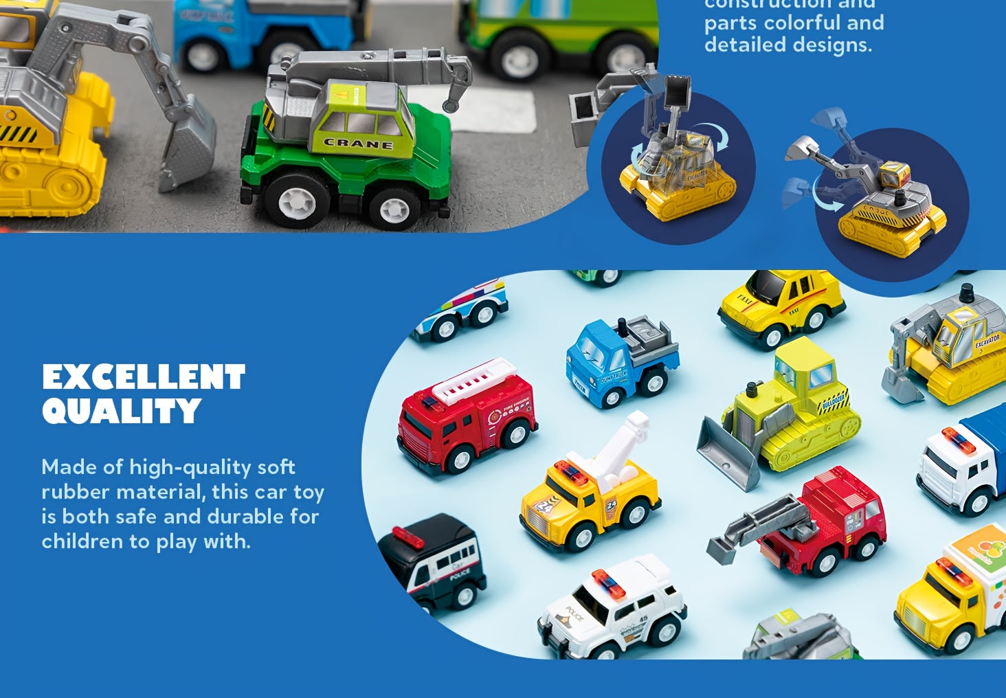 18-Piece Pull Back Cars and Trucks Toy Set for Kids Ages 3+ Friction Powered Mini City Vehicles Party Favors Easter Christmas Gift Boys Girls