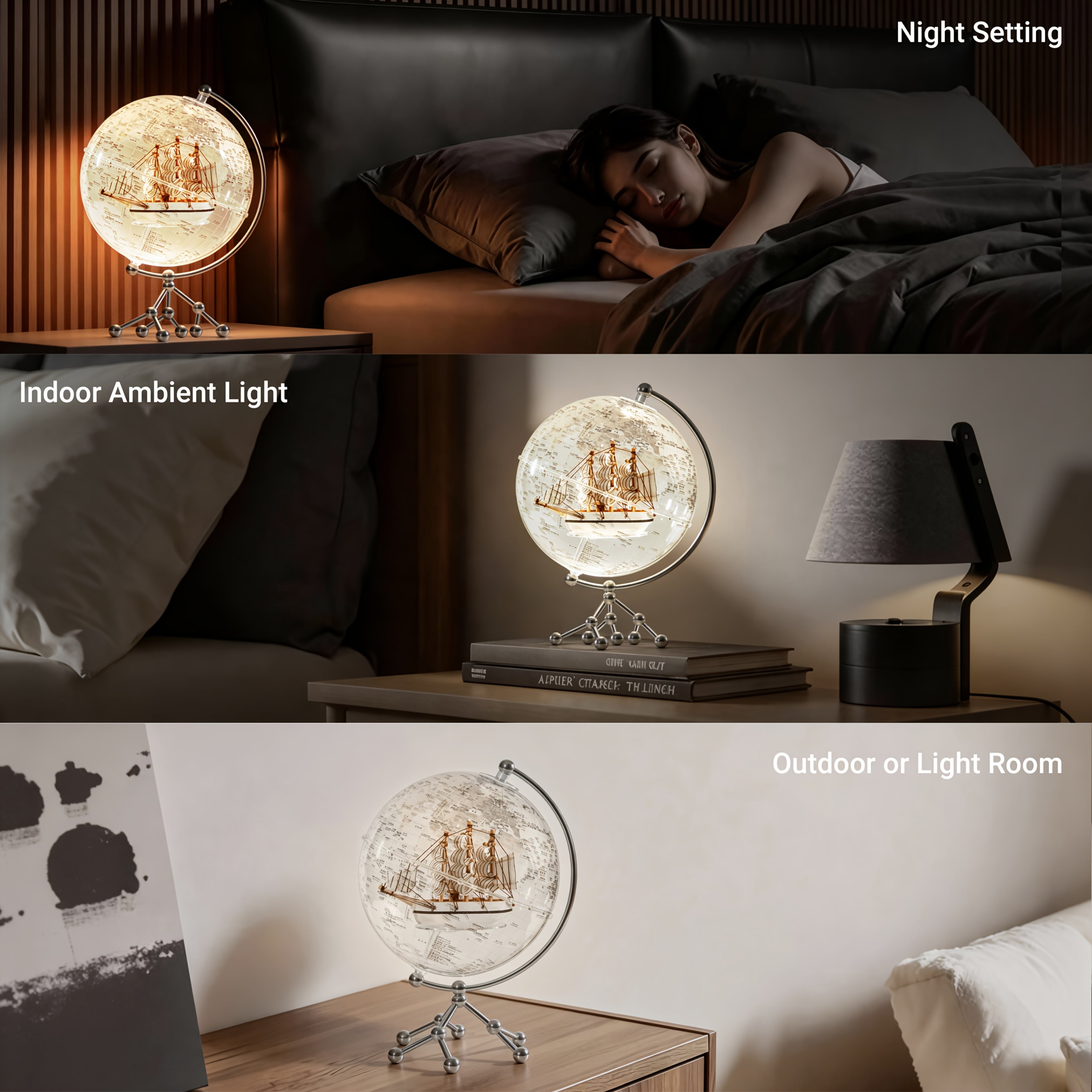 LED Illuminated Crystal Earth Globe with Metal Stand – 7.87" Lighted World Map Sphere for Desktop, Bookshelf & Home Decor, Unique Gift for Adults & Kids