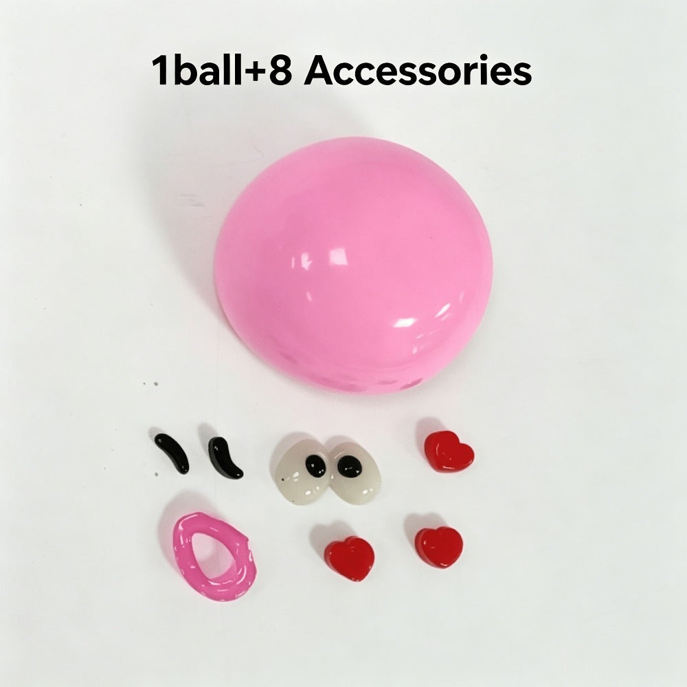 Funny Face Stress Relief Squeeze Ball with Accessories - Quick Rebound Soft Squeezing Toy Anxiety Relief Relaxing Gift Pink Green Purple Yellow Blue