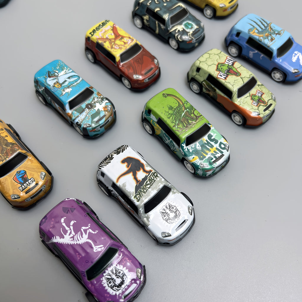 Dinosaur Toy Car Set 29-30pcs Pull Back Mini Racing Cars with City Traffic Map T-Rex Spinosaurus Figures No Battery Kids Party Favors Boys Girls Ages 3+ Gift